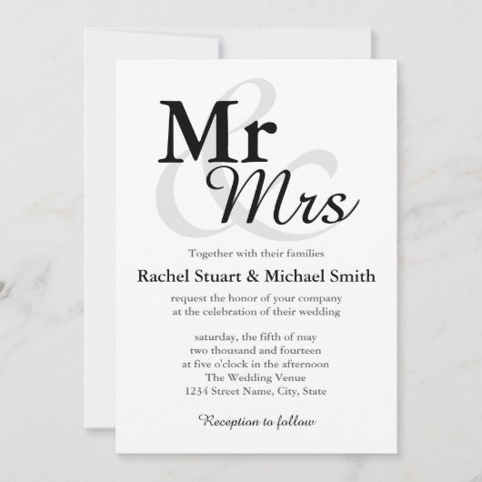 Mr &Mrs Simple Elegant Typography Wedding Kaart (Voorkant)