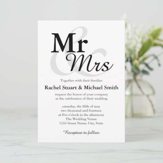 Mr &Mrs Simple Elegant Typography Wedding Kaart (Staand voorkant)