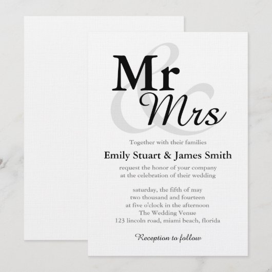 Mr &Mrs Simple Elegant Typography Wedding Kaart (Voorkant / Achterkant)