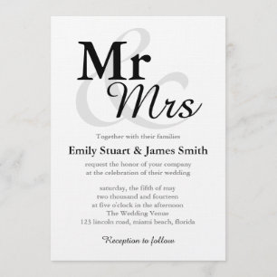 Mr &Mrs Simple Elegant Typography Wedding Kaart