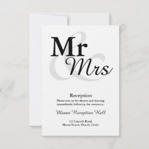 Mr&Mrs Simple Elegant Typography Wedding Reception Kaart
