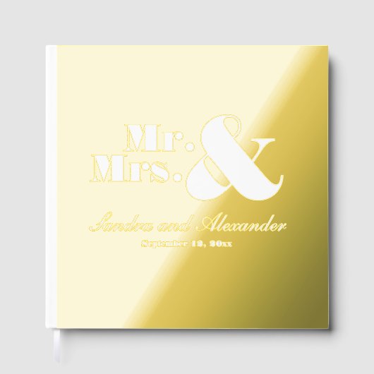 Mr Mrs Simple Gold Foil White Script Wedding Gastenboek (Voorkant)