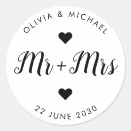 Mr. Mrs. Simple Script Dank u huwelijksfeest gunst Ronde Sticker