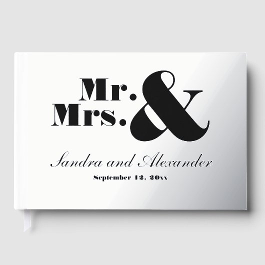 Mr Mrs Simple Silver Foil White Script Wedding Gastenboek (Voorkant)