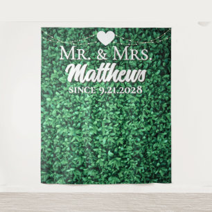 Mr Mrs sinds Hedge Wall Wedding Foto Achtergrond Wandkleed