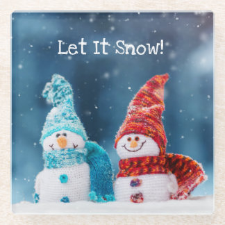 Mr & Mrs Snowman Custom Glass Onderzetter