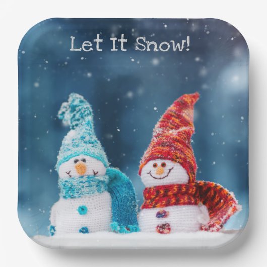 Mr & Mrs Snowman Custom Paper Borden Papieren Bordje (Voorkant)