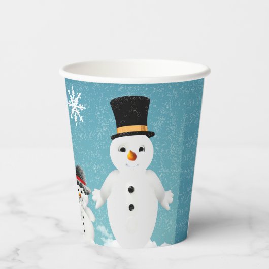 Mr&Mrs Snowman en hun familie met Kerstmis Papieren Bekers (Achterkant)