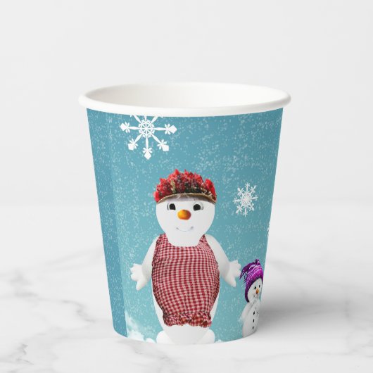 Mr&Mrs Snowman en hun familie met Kerstmis Papieren Bekers (Voorkant)