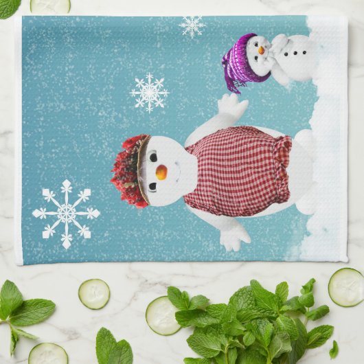 Mr&Mrs Snowman en hun familie met Kerstmis Theedoek (Gevouwen)