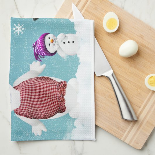 Mr&Mrs Snowman en hun familie met Kerstmis Theedoek (Quarter Fold)