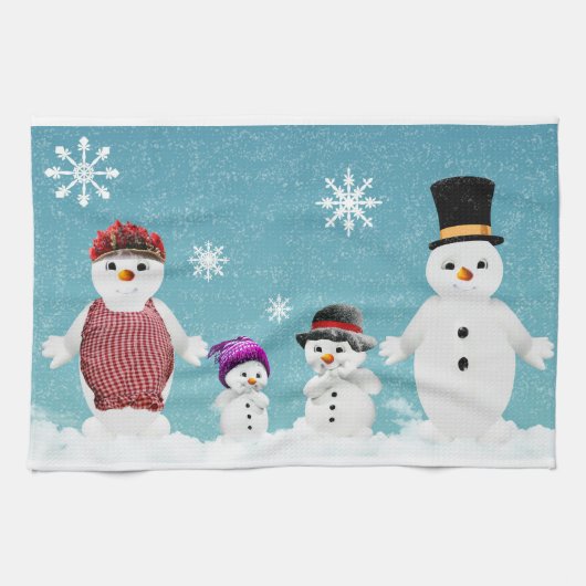 Mr&Mrs Snowman en hun familie met Kerstmis Theedoek (Horizontaal)