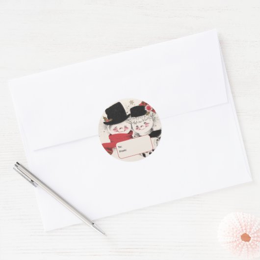 Mr. & Mrs. Snowman Personalized To and From Ronde Sticker (Envelop)