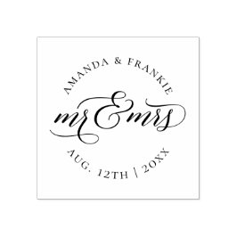 Mr & Mrs | Stijlvol script Trouwnamen & Datum Rubberstempel