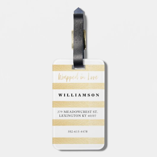 Mr & Mrs. | Stijlvolle witte en gouden streep Pass Bagagelabel (Achterkant verticaal)
