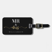 Mr & Mrs. | Stijlvolle zwarte en gouden Passen get Bagagelabel (Voorkant horizontaal)