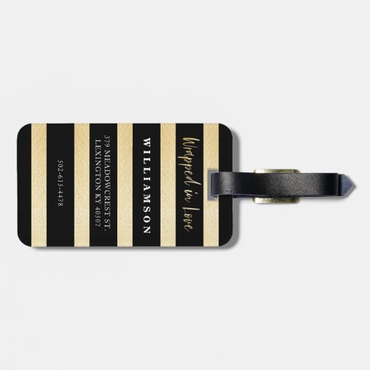 Mr & Mrs. | Stijlvolle zwarte en gouden Passen get Bagagelabel (Achterkant horizontaal)