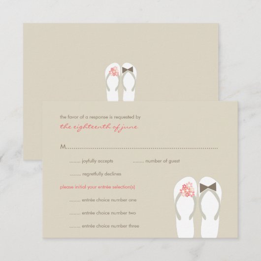 Mr & Mrs Summer Teenslippers Beach Wedding RSVP Ca (Voorkant / Achterkant)