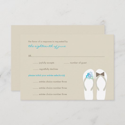 Mr & Mrs Summer Teenslippers Beach Wedding RSVP Ca (Voorkant / Achterkant)