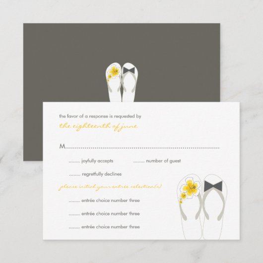 Mr & Mrs Summer Teenslippers Beach Wedding RSVP Ca (Voorkant / Achterkant)