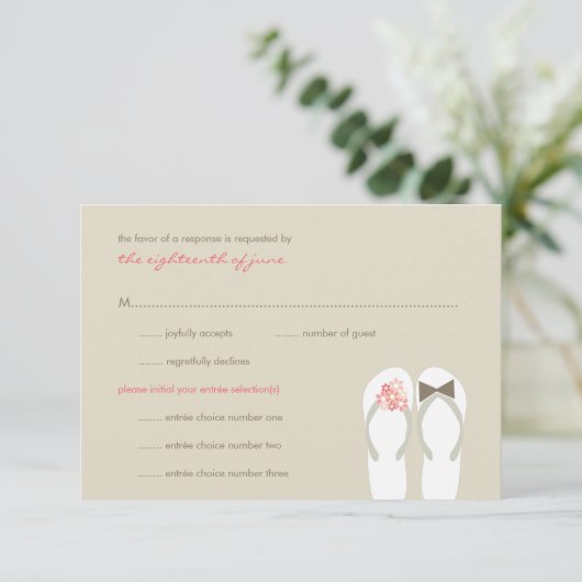 Mr & Mrs Summer Teenslippers Beach Wedding RSVP Ca Kaartje (Staand voorkant)