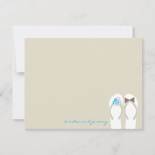 Mr & Mrs Teenslippers Beach bruiloft dank u kaart Notitiekaartje (Voorkant)