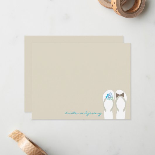 Mr & Mrs Teenslippers Beach bruiloft dank u kaart Notitiekaartje (Voorkant / Achterkant in situ)