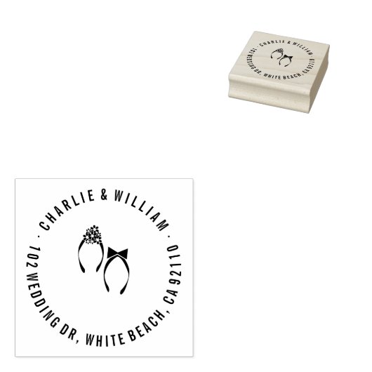 Mr & Mrs Teenslippers Beach Bruiloft Rubber Stamp Rubberstempel (Gestempeld)