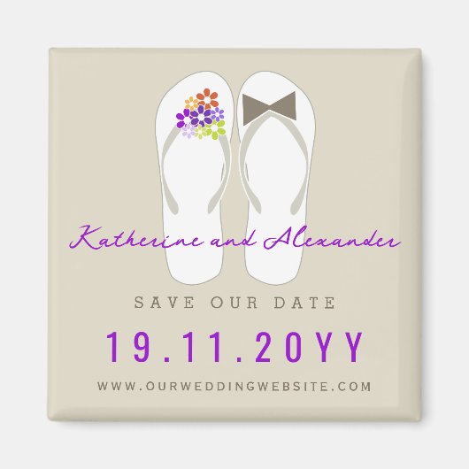 Mr & Mrs Teenslippers Beach Wedding Save the Date Magneet (Voorkant)