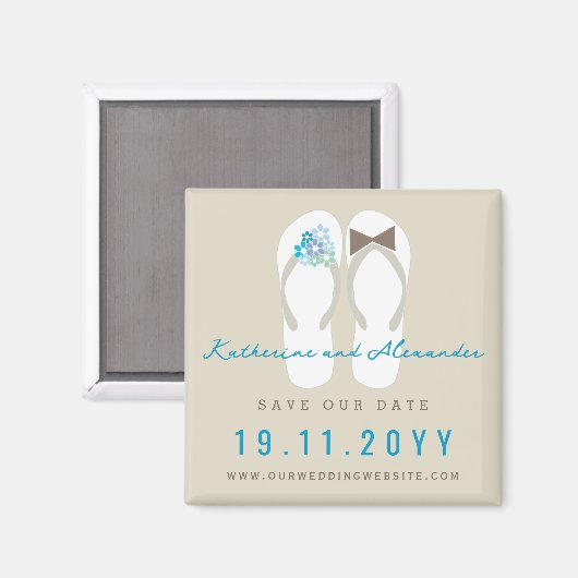 Mr & Mrs Teenslippers Beach Wedding Save the Date Magneet (Voorkant / Achterkant)