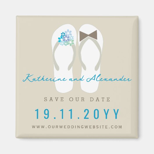 Mr & Mrs Teenslippers Beach Wedding Save the Date Magneet (Voorkant)