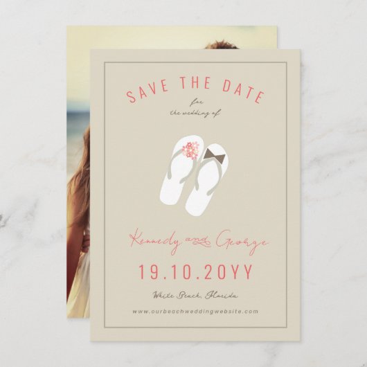 Mr & Mrs Teenslippers Daisies Beach Wedding Photo Save The Date (Voorkant / Achterkant)