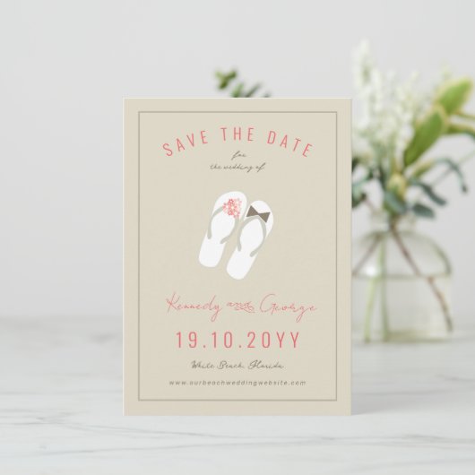 Mr & Mrs Teenslippers Daisies Beach Wedding Photo Save The Date (Staand voorkant)