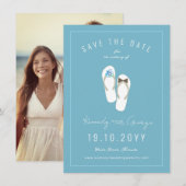 Mr & Mrs Teenslippers Daisies Beach Wedding Photo Save The Date (Voorkant / Achterkant)