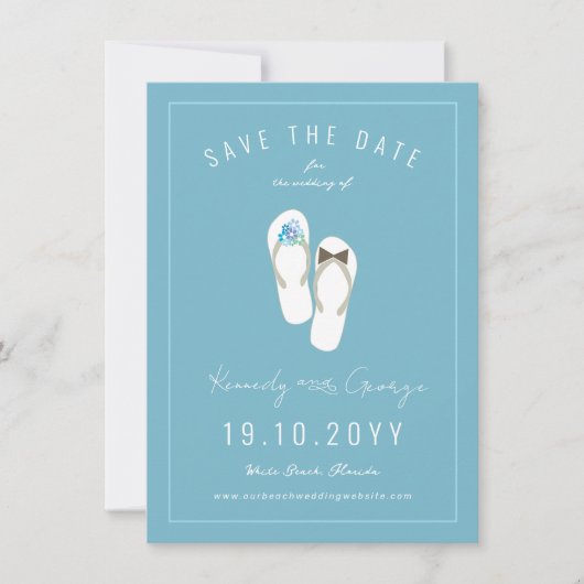 Mr & Mrs Teenslippers Daisies Beach Wedding Photo Save The Date (Voorkant)