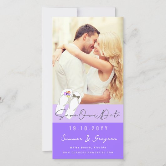 Mr & Mrs Teenslippers Daisies Beach Wedding Photo Save The Date (Voorkant)