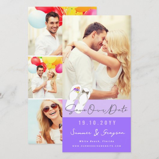 Mr & Mrs Teenslippers Daisies Beach Wedding Photo Save The Date (Voorkant / Achterkant)