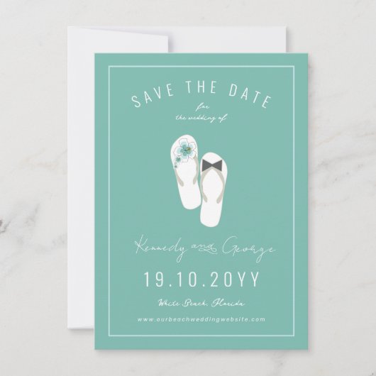 Mr & Mrs Teenslippers Hibiscus Beach Wedding Photo Save The Date (Voorkant)