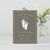 Mr & Mrs Teenslippers Hibiscus Beach Wedding Photo Save The Date (Staand voorkant)