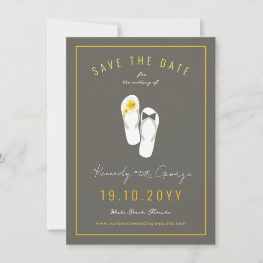 Mr & Mrs Teenslippers Hibiscus Beach Wedding Photo Save The Date (Voorkant)
