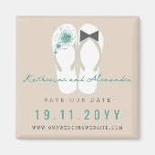 Mr & Mrs Teenslippers Hibiscus Bruiloft Save The D Magneet (Voorkant)