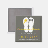 Mr & Mrs Teenslippers Hibiscus Bruiloft Save The D Magneet (Voorkant / Achterkant)