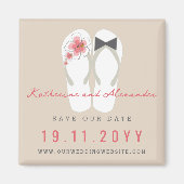 Mr & Mrs Teenslippers Hibiscus Bruiloft Save The D Magneet (Voorkant)