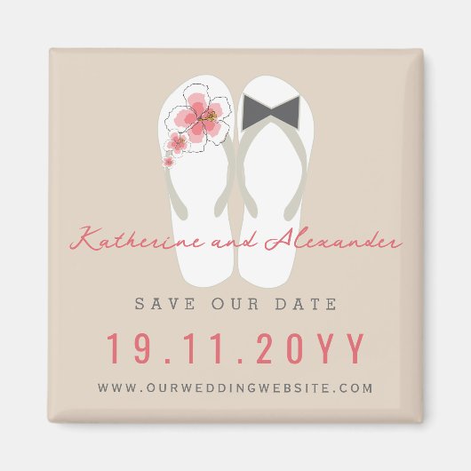 Mr & Mrs Teenslippers Hibiscus Bruiloft Save The D Magneet (Voorkant)