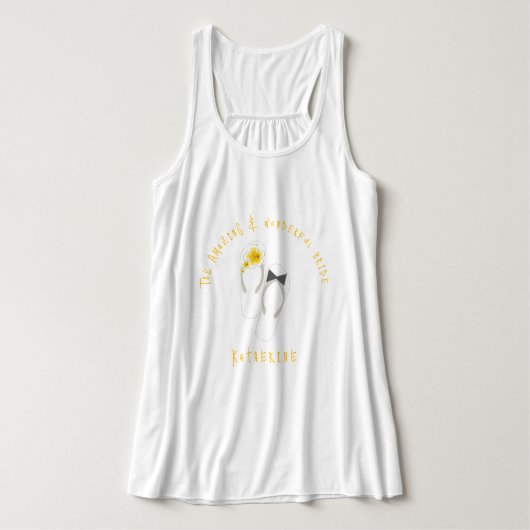 Mr & Mrs Teenslippers Yellow Hibiscus Beach Weddin Tanktop (Design voorkant)