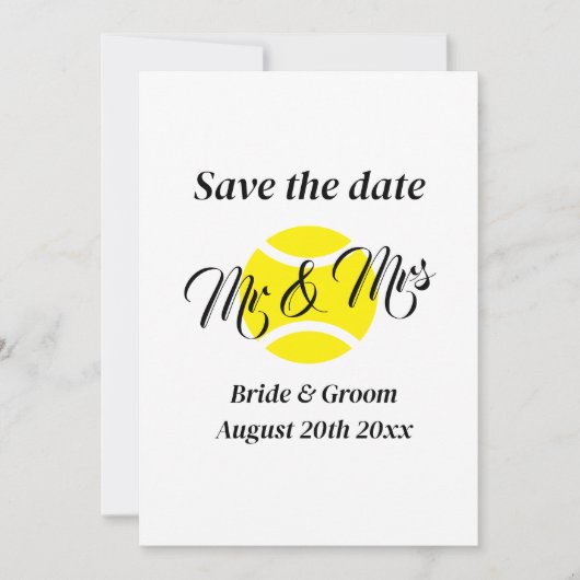 Mr & Mrs tennis paar bruiloft opslaan de datum kaa Save The Date (Voorkant)