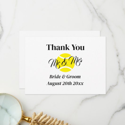 Mr & Mrs tennis paar sportieve bruiloft Bedankkaart (Voorkant / Achterkant in situ)