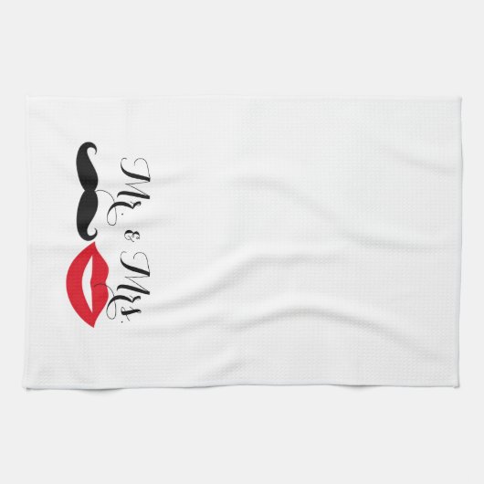 Mr & Mrs. To Be Mustache & Lips Party Hostess Theedoek (Horizontaal)