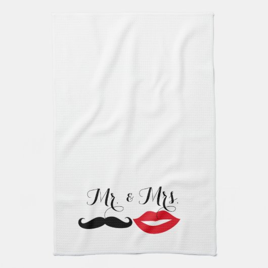 Mr & Mrs. To Be Mustache & Lips Party Hostess Theedoek (Verticaal)