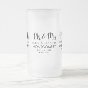 Mr & Mrs Trendy Calligrafie Font Wedding Matglas Bierpul
